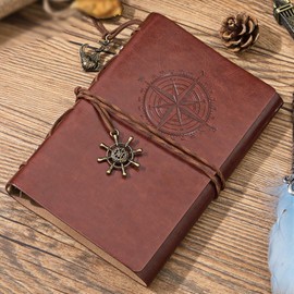 HJYZY Vampire Jewelry Sets Leather Journal Writing Notebook Elena Gilbert Opening Vervain Locket Pendant Necklace Damon's Family Ring with Movie Stickers 16 Pcs