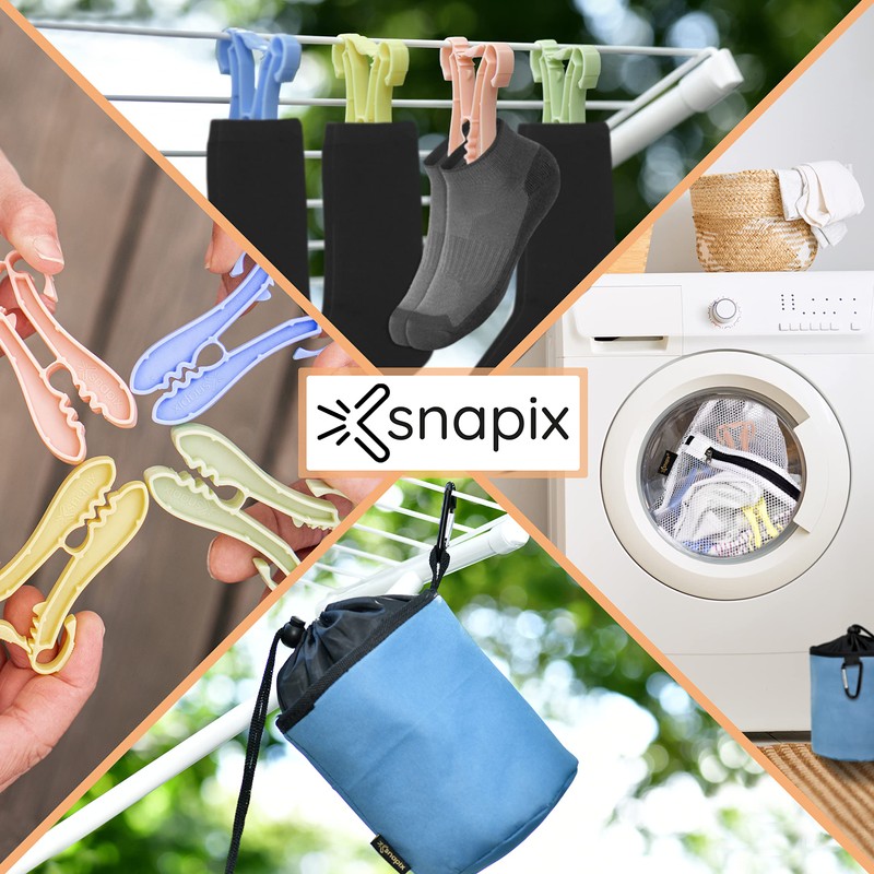 snapix® Sock Clips [Pack of 40] Including Peg Bag and