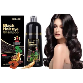 GFEUGS Hair Colour Hair Dye Shampoo, 500 ml Hair Dye Shampoo 3-in-1 Against Grey Hair, Hair Colour Instant Hair Colour Shampoo Tint Shampoo, Colour Shampoo Hair Dye for Men Women (Black)