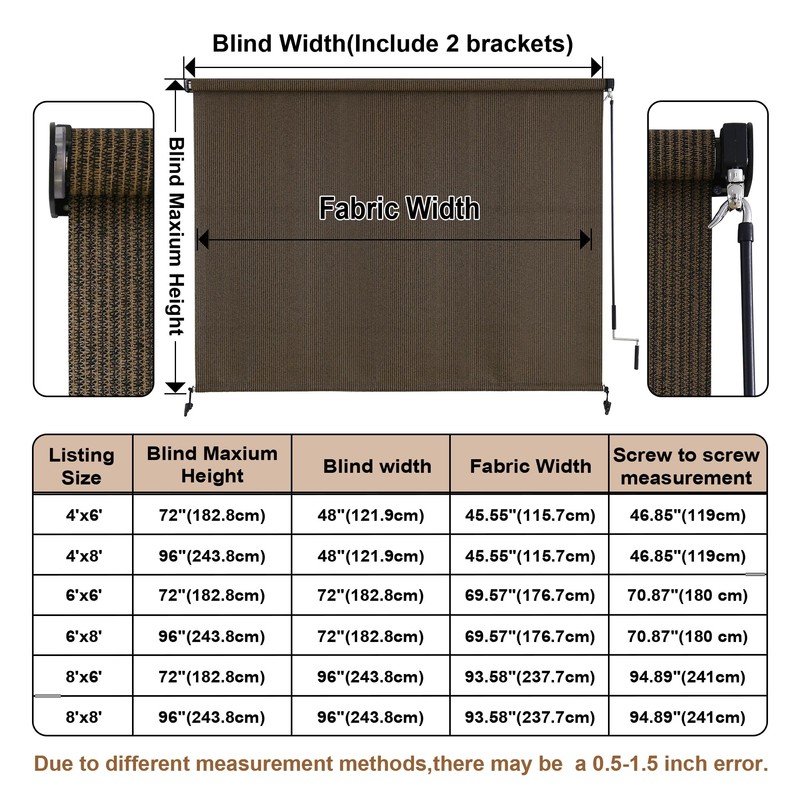 AOSKY Outdoor Roller Shades，Cordless Patio Shades Roll Up Outdoor Blinds，Roller