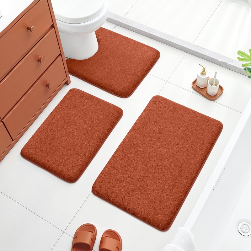 Bathroom Rugs Sets 3 Piece, Burnt Orange 17"x24"+20"x32"+20"x24"