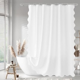 White Scalloped Fabric Shower Curtain 72 x 72 Inches, Aesthetic Shower Curtain Cute Pretty Shower Curtain - Color: White, Size: 72"W x 72"H