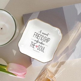 A Sweet Friendship Refreshes The Soul Ring Dish – Friendship Gifts for Women, Best Friend Birthday Gift, Jewelry Tray for Rings Earrings Necklaces, Ceramic Trinket Dish for BFF, Sister, Coworker