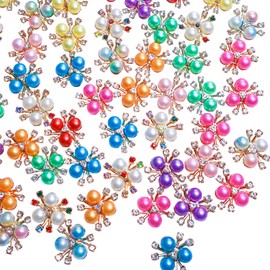80 Pieces Rhinestone Buttons Faux Pearl Rhinestone Flatback Flower Embellishments Buttons for Crafts Clothes Wedding Supplies DIY Jewelry Making Decoration Accessories