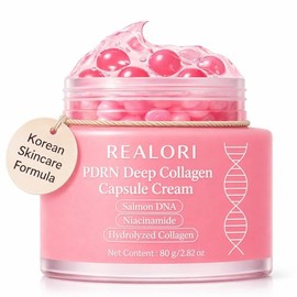 realori PDRN Capsule Cream with Vitamin C & Collagen – Korean Boba Moisturizer for Face, Pink Jelly Cream for Deep Hydration, Skin Repair, and Glow – Korean Skincare Gel for All Skin Types
