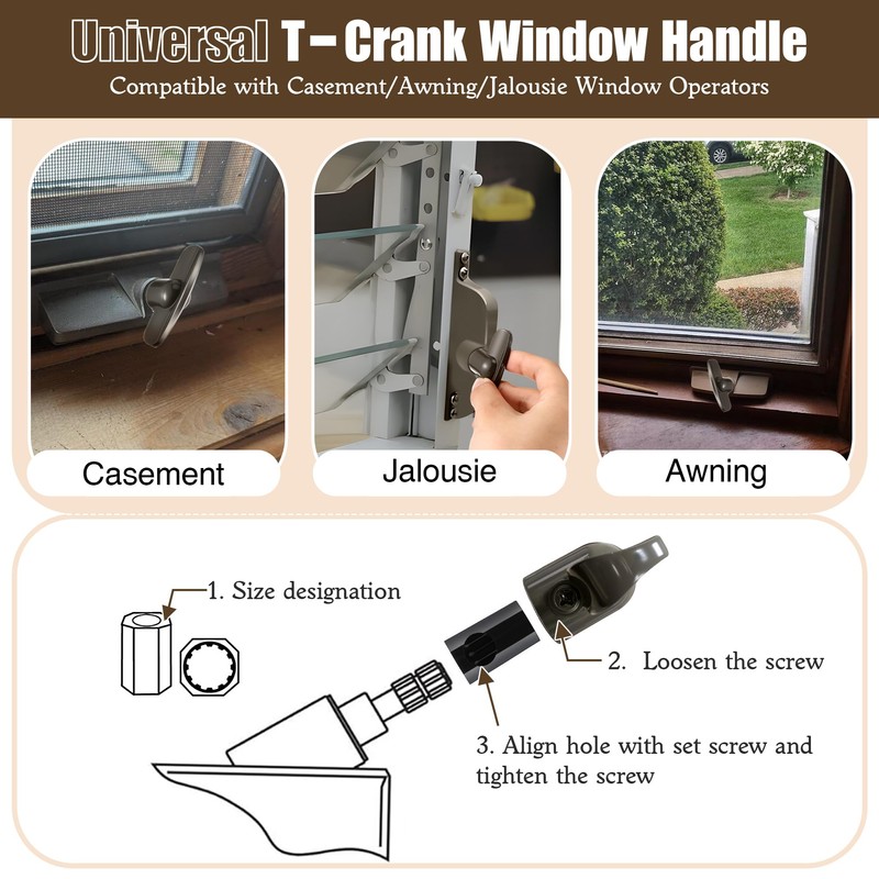 Avenuebool 4 Pack Universal Tee Crank Casement Window Handles, Low