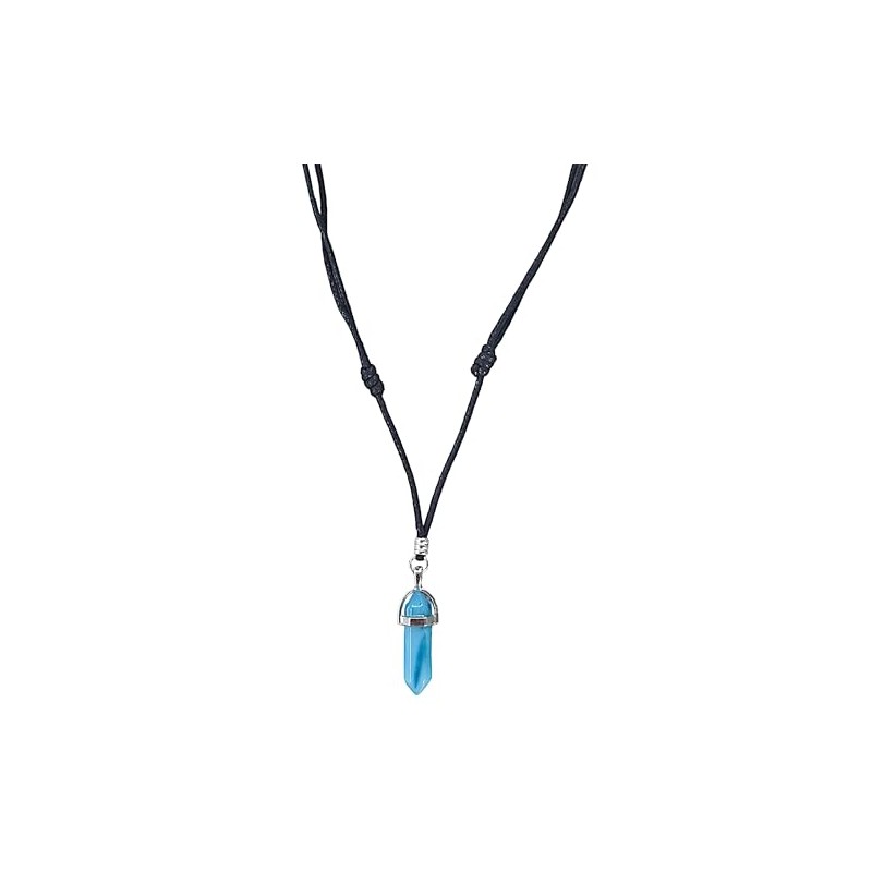 BlueRica Crystal Point on Adjustable Black Cord Necklace (Blue Clear)
