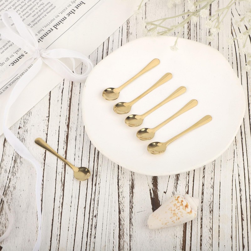 BOXOB 6pcs Tiny Gold Stainless Steel Spoons, 3 x 0.6