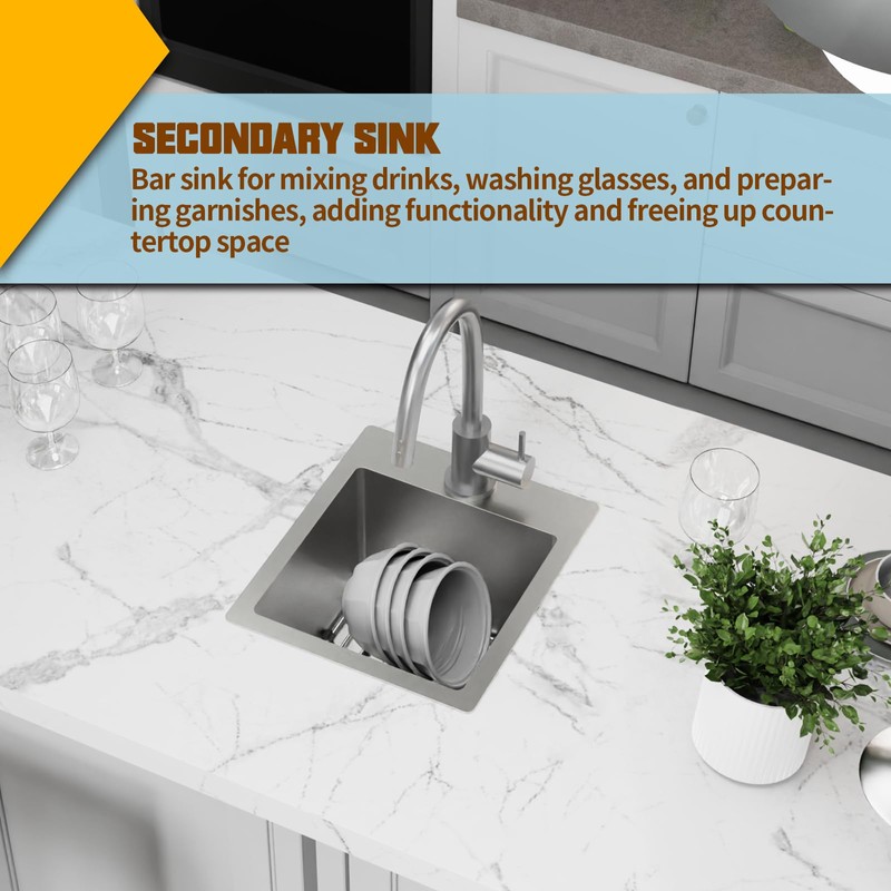 Small Black Kitchen Sink,13x15 Inch Stainless Steel Drop In Topmount