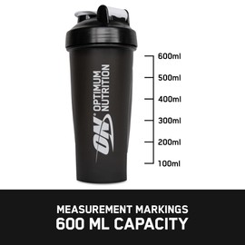Optimum Nutrition ON Shaker with Stainless Steel Mixing Ball, BPA- and DEHP-free, Dishwasher Safe, Black, 600 ml