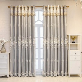 Amidoudou 1 Pair Luxury European Curtains with Valance for Living Room Bedroom Double Layer Embroidered Curtains (Grey,52x90 Inch)