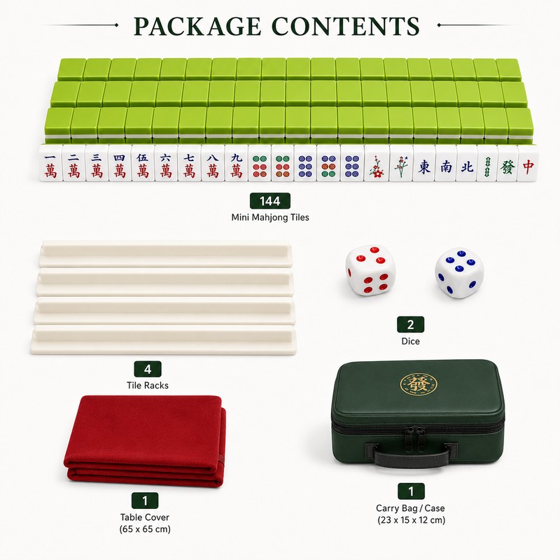 144-Piece Mini Chinese Mahjong Travel Set with Playing Mat &