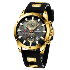 MEGALITH Mens Watches Chronograph Waterproof Watches for Men Black Face Analogue Quartz Wrist Watches Designer Gents Watches Black Rubber Luminous Date