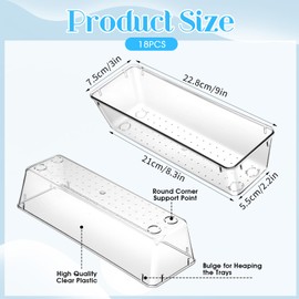 HaiFafafaing 18 Pcs Clear Plastic Drawer Organizer 9 x 3 x 2 Inches Kitchen Bathroom Fridge Utensil Vanity Drawer Organizers Tray Makeup Storage Organizer Drawers Trays for Organization Office