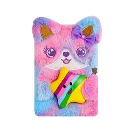 YankMooM Fox Diary with Lock for Girls, Blue Secret Kids Journal with Relief Pressing Toy Hardcover Fluffy Tie-Dye Notebook for Writing and Drawing