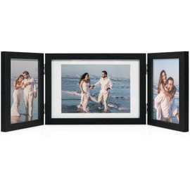 Afuly 5x7 Picture Frame Black 4x6 3 Picture Frames Collage Hinged Folding Triple Photo Frames Home Decor for Wall Desktop Christmas Wedding Birthday Gifts for Women Mom Grandma Family, 2*4x6+1*5x7