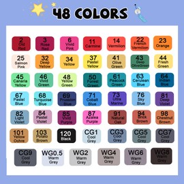 BlissfulBlend 48 Color Alcohol Marker Pens Set, Art Coloring Drawing Markers Pens for Adult Brush Tip Double Sided Art Supplies for Kids Sketching Card Making Illustration