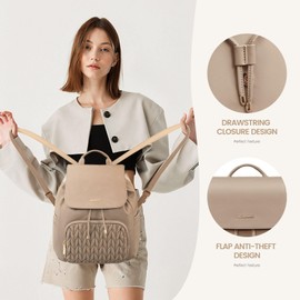 LOVEVOOK Rucksack Bag for Women Small Fashion Backpack for Ladies Lightweight Handbag School Bags for Girls Anti-theft Mini Cute Daypack for Uni Work Travel, Khaki