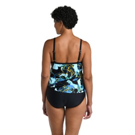 Maxine of Hollywood Women's Standard Scoop Neck Faux Side Tie One Piece Swimsuit, Black//Moonlit Garden