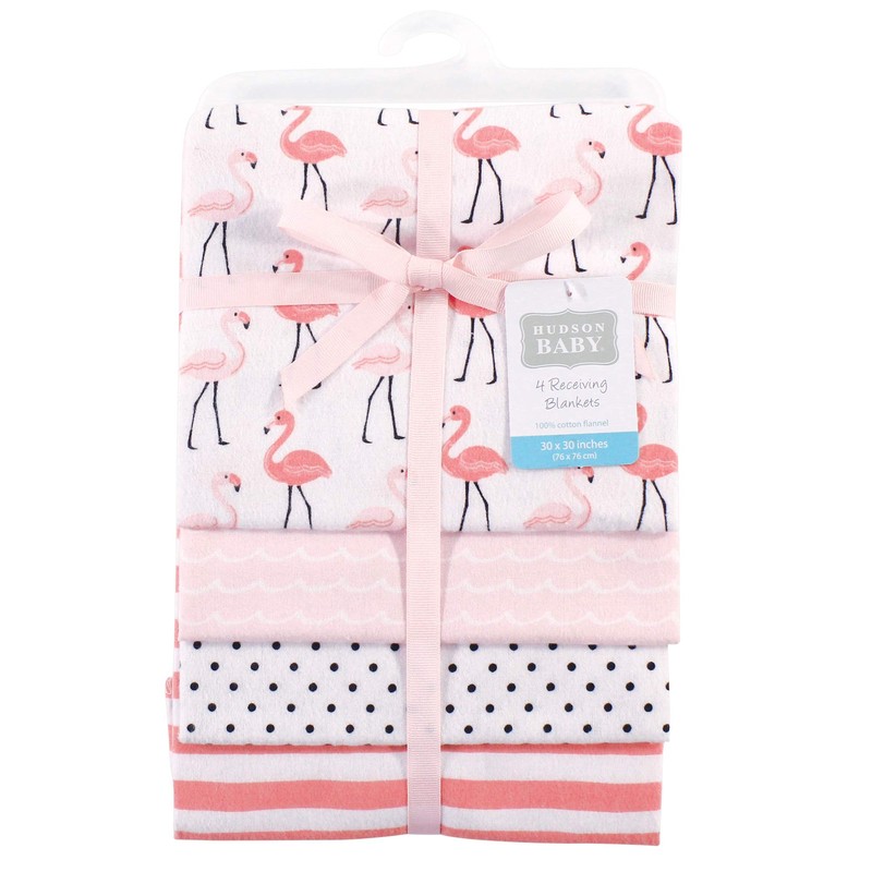 Hudson Baby Unisex Baby Cotton Flannel Receiving Blankets, Flamingos, One