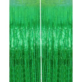 Games Green Birthday Decorations Booth Photo Backdrop Curtain Streamers Tinsel Party Favors Accessories 2 Pack