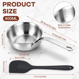 Lainballow 18/10 Stainless Steel Butter Warmer, 400ml Butter Melting Pot with Silicone Brush, Small Measuring Melting Pot with Pour Spouts, Mini Sauce Pan for Milk, Coffee, Chocolate, Tea