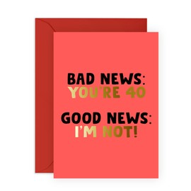Central 23 40th Birthday Cards For Men And Women - 'Bad News You're 40' - Age 40 Birthday Card - Funny Gifts For Her Fortieth Bday - Happy Birthday Cards For Her Or Him - Comes With Fun Stickers