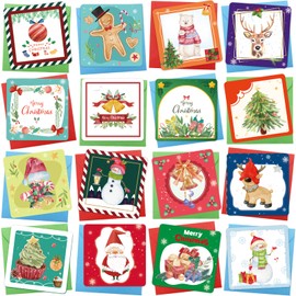 Mini Christmas Greeting Cards Watercolor Design Happy Holiday Card Pack with Envelopes and Stickers