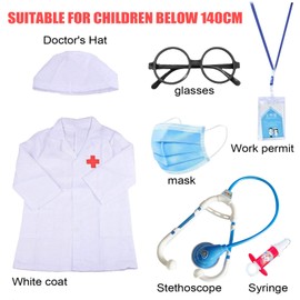 DKDDSSS Doctors Set for Kids, Doctor Costume Set, Doctor Playset with Syringe, Stethoscope and Doctor Coat, Role Play Toys Doctor Dress Up Kit for 3+ Year Old Boys and Girls