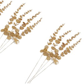 Factory Direct Craft Group of 12 Artificial Gold Glittered Eucalyptus Stems for Holiday Decorations and Fall Floral Displays…