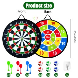 26" Double-Sided Dart Board; Kids Dart Board Set with 6 Sticky Balls & 6 Darts; Indoor/Outdoor Party Games - Safe Toys & Gifts for Children