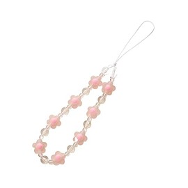 Cute Phone Charms Lanyard Colorful Flower Beaded Wrist Strap Keychain Sweet Y2K Anti-Lost Mobile Phone Chain-pink