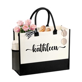 JTENGTOP Kathleen Tote Bag Gifts for Women, Bridesmaid Bride Gifts for Wedding Day, Embroidery Name Canvas Tote Bag, Anniversary Valentines Day Birthday Gifts for Women Her Mom Grandma Bestie