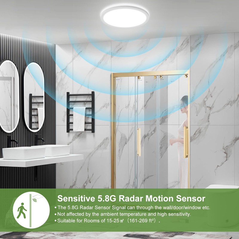 24W Motion Sensor LED Ceiling Light Wired, 2400lm 12Inch 2700K/4000K/6500K