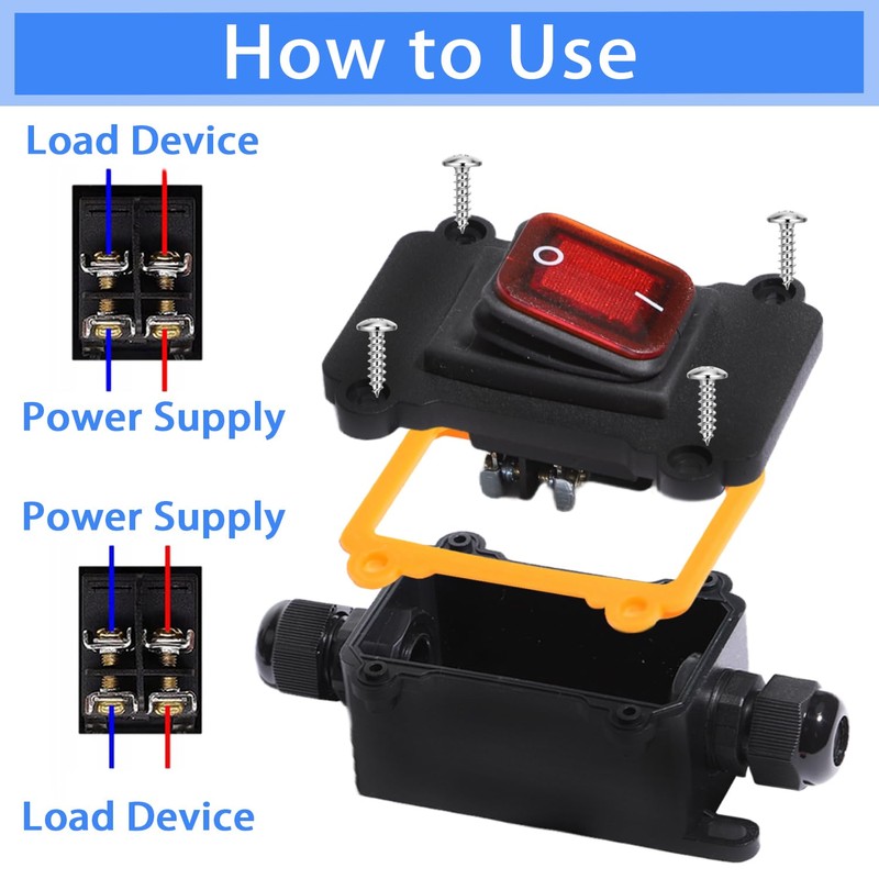Shengbowi Waterproof Box Inline Cord Switch IP65 DPST Rocker Switch