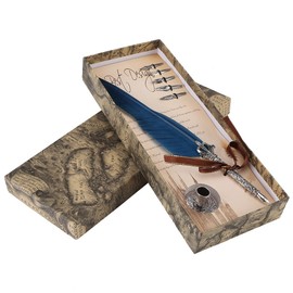 Bewinner English Calligraphy Dip Pen Set Retro Pen Calligraphy Pen Set Writing Quill Ink Dip Pen Best Holiday Gift with 5 Nibs (Blue)