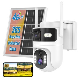 SLAKOZYT 4G LTE Cellular Security Camera Dual Lens Outdoor,No WiFi Security Camera Solar Powered,365 Days Free Unlimited Data,360°Auto Tracking,2K Color Night Vision,PIR Motion Sensor,Built-in VSIM