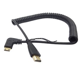 Angle 90 Degree Mini HDMI to HDMI,SinLoon Right Angled Mini-HDMI Male to HDMI Male gold plated Converter Adapter Coiled Spiral Cable,Support 3D, 1080P,1.5~10 Feetï¼ˆ90Mini-HDMI Blackï¼‰
