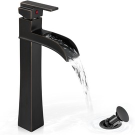 HOIGY Bronze Vessel Sink Faucet, Brass Tall Bathroom Faucets Waterfall Modern Single Hole Bathroom Faucet for Vessel Sink, Bathroom Sink Faucet Single Handle for Vanity Countertop with Drain & Hoses