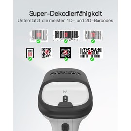 Inateck Barcode Scanner 2D Bluetooth, Wireless QR Code Scanner, Wireless Handheld Scanner with AI App & SDK, 1 Charge 180 Days Standby, Automatic Fast and Precise Scanning, BCST-72