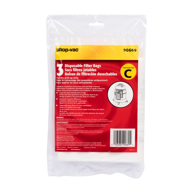 Shop-Vac 9066900 Disposable Filter Bags, Fits 3 Gallon Tanks, Ideal