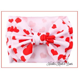 Needles Knots n Bows Girls 7" Red Hearts Valentine Headwrap, Baby Toddler Valentine's Day Headband
