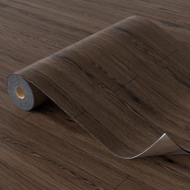 Oxdigi Peel and Stick Vinyl Flooring Roll 23"x 393"/64 Sq.Ft, Thicken Self Adhesive Vinyl Floor Tiles Wood Plank Flooring Waterproof Wear-Resistant for Any Room, Easy DIY Floor Coverings, Deep Brown