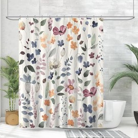 JIUSFF Cortina De Ducha Floral De Tinta, Cortina De Ducha Floral Colorida para Baño, Juego De Cortina De Ducha De Tela Impermeable, Decoración De