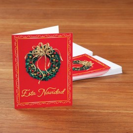 Satin Wreath Spanish Language Christmas Card Set of 20