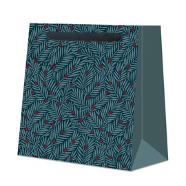 Penny Kennedy Morris & Co Christmas Yew & Avril Festive Foliage Design Gift Bag with Gift Tag - Medium - Eco Friendly Widely Recyclable - Gift Bag for Christmas, Gift Wrap, Xmas, Festive Gift Bag