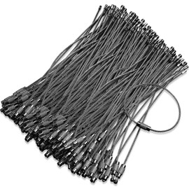 Hotop 150 Pcs Wire Keychain Cable Bulk Stainless Steel Key Rings Loop Wire Cable Braided Steel Keychain(6 Inch,Black)