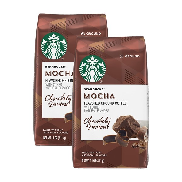 Starbucks Mocha Flavored Coffee, Flavored Ground Coffee, Made with No Artificial Flavors, FlavorLock Packaging for Fresh Flavor, 11-Ounce Bag (Pack of 2)