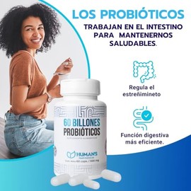 HUMAN’S HEALTH Probióticos y Prebióticos con Fibra 60 Cápsulas, Apoyo Digestivo y Salud Intestinal, Suplemento Alimenticio en Cápsulas para Regularida