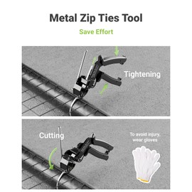 LEENUE Metal Zip Tie Tool with 100 PCS 11.8 Inch 304 Stainless Steel Zip Ties, Heavy Duty Zip Tie Cutter and Tighter, for Chain Link Fence Ties and Exhasust Pipes, Black